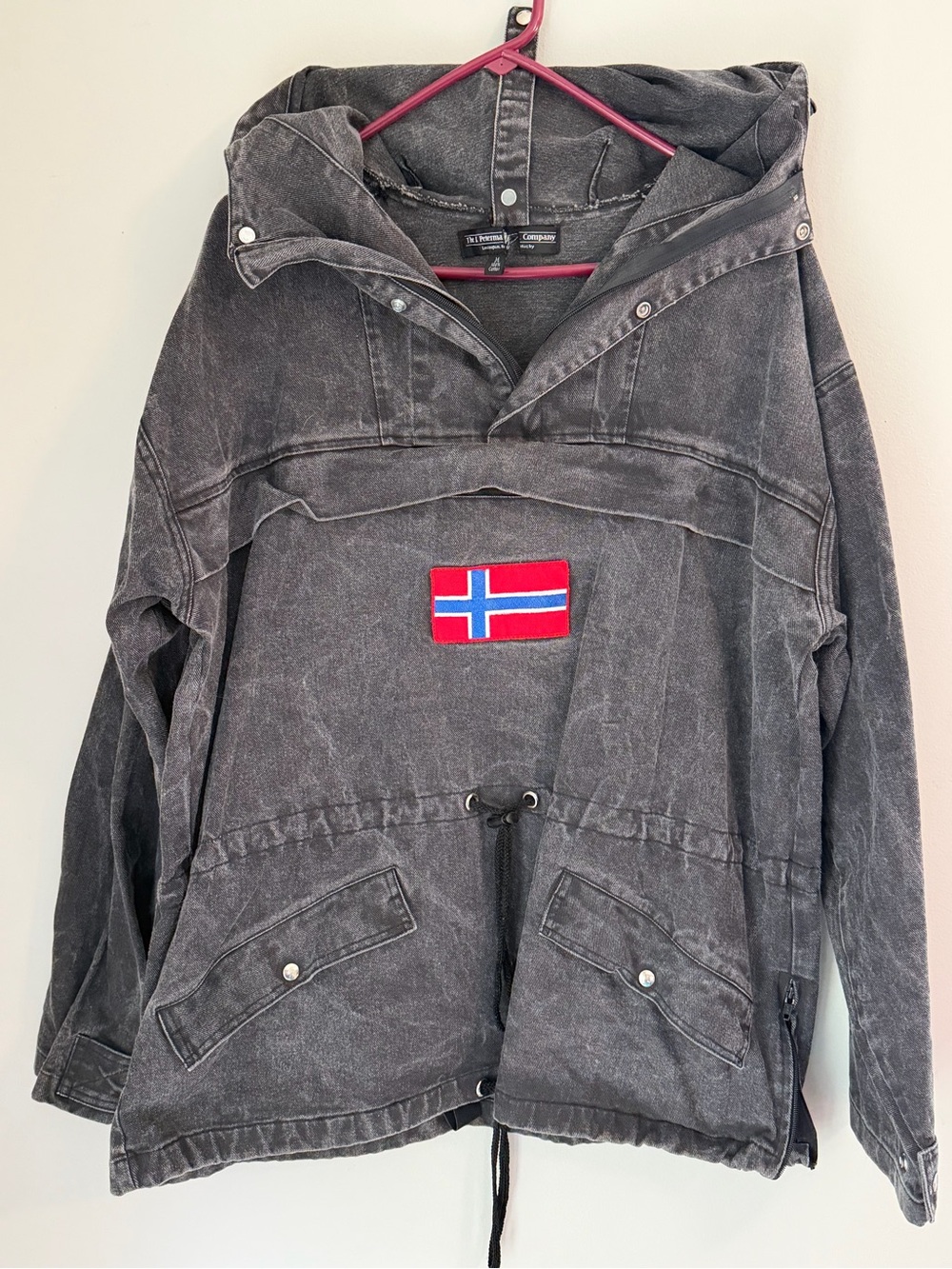 Vintage 90’s J. Peterman Black Denim Pullover Anorak Norway Flag Men’s Medium